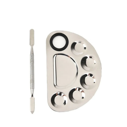 Stainless Steel Makeup Mixer Nail Art Polish Mixing Plate Foundation Eyeshadow Mixer Palette with Spatula Rod Beauty Tools