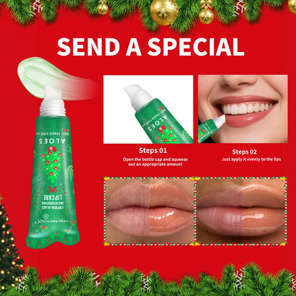 3-piece Christmas card lipstick set -3 flavors (coconut, raspberry, aloe) lasting moisturizing and luster, portable belt
