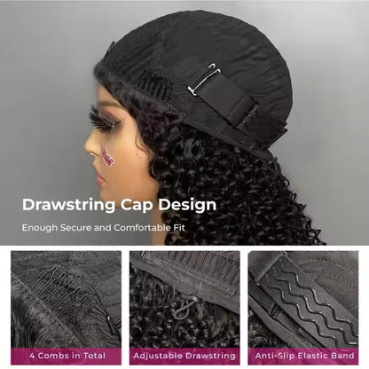 300% Glueless Wigs Human Hair Afro Kinky Curly Headband Wig Upgrade 3 IN 1 Half Wig With Drawstring Seamless Clip Ins Flip Over
