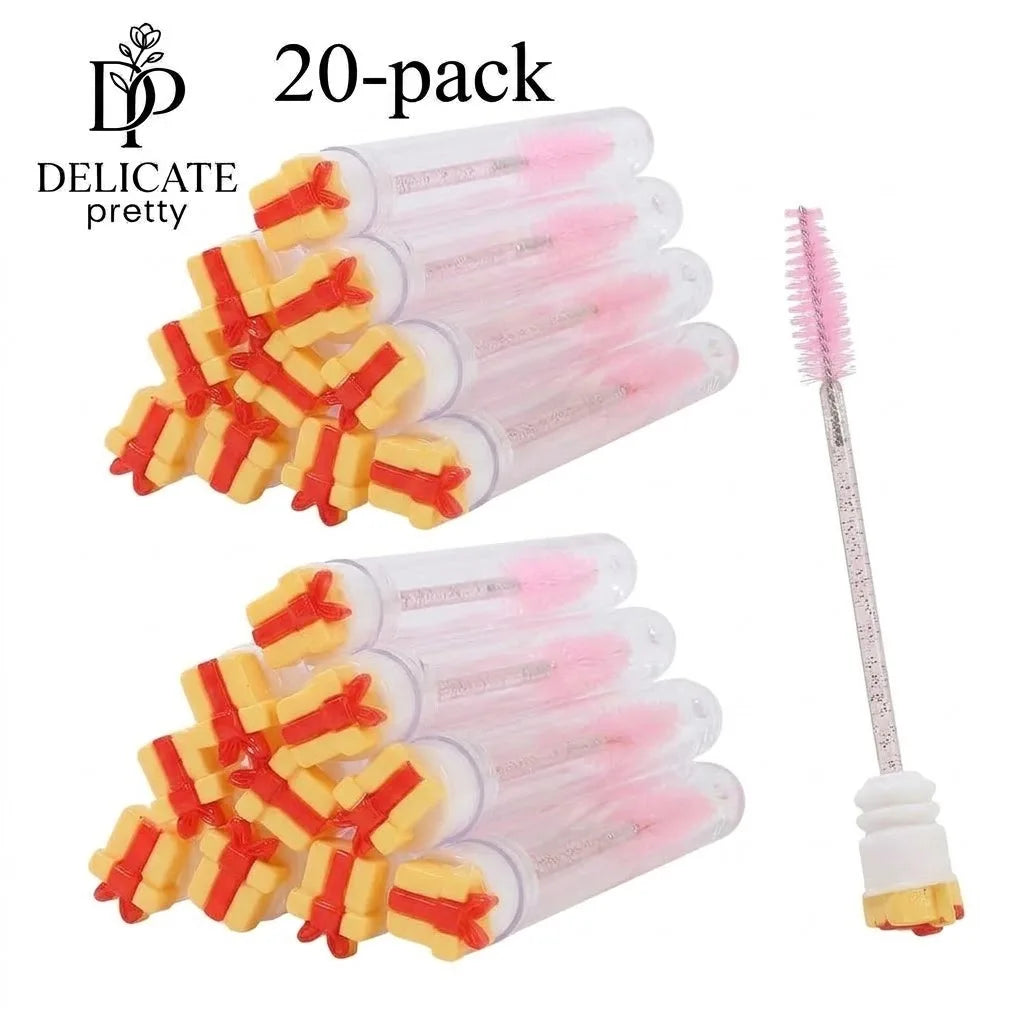 20-Pack Christmas Women Micro Spoolies Ultra-Fine Eyelash & Eyebrow Brushes Lash Extension Wand Comb Makeup Brushes Eyebrow Comb