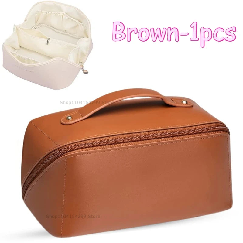 Travel Makeup Bag with Double Zipper Large Capacity Cosmetic Organizer with Handle, Portable Toiletry Storage for Women