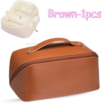 Travel Makeup Bag with Double Zipper Large Capacity Cosmetic Organizer with Handle, Portable Toiletry Storage for Women