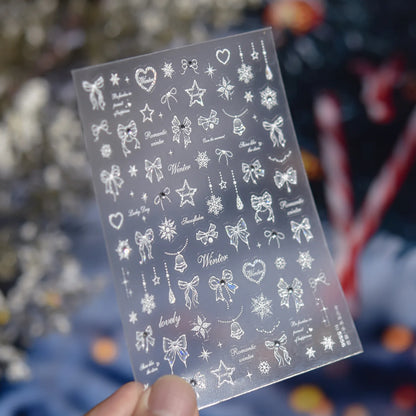 White Snowflake Red Bowknot Nail Art Sticker Adhesive High Quality Winter DIY Nail Art Decal Foil Decoration