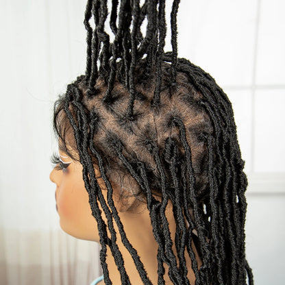 24Inch Full Lace Locs Braided Wigs with Baby Hair Lace Frontal Synthetic Braids Wigs for Black Women Natural HD Lace Braids Wigs