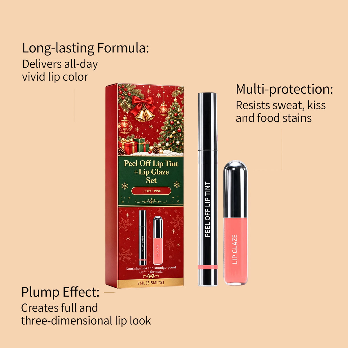 Christmas Peel Off Lip Tint Set Smudge Proof Easy Apply Nourishing Comfortable Wear Festive Long Lasting Lip Stain With Glaze