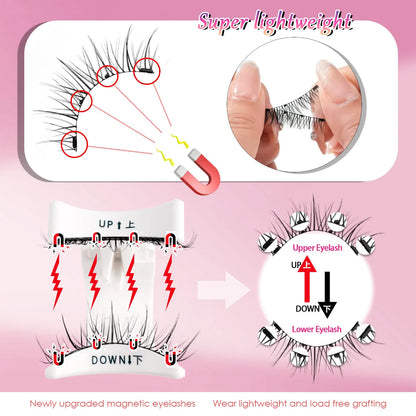 1/2 Pairs Reusable Magnetic Eyelashes Handmade Natural False Eyelash with Magnetic Tweezers Makeup Tool Fluffy Faux Mink Lashes