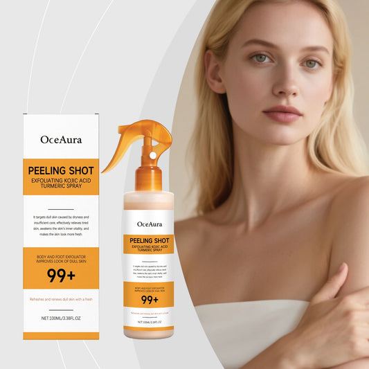 Natural Kojic Acid & Turmeric Exfoliating Spray - Gentle Deep Body Cleansing, Moisturizing and Skin-Softening Nourishing Mist