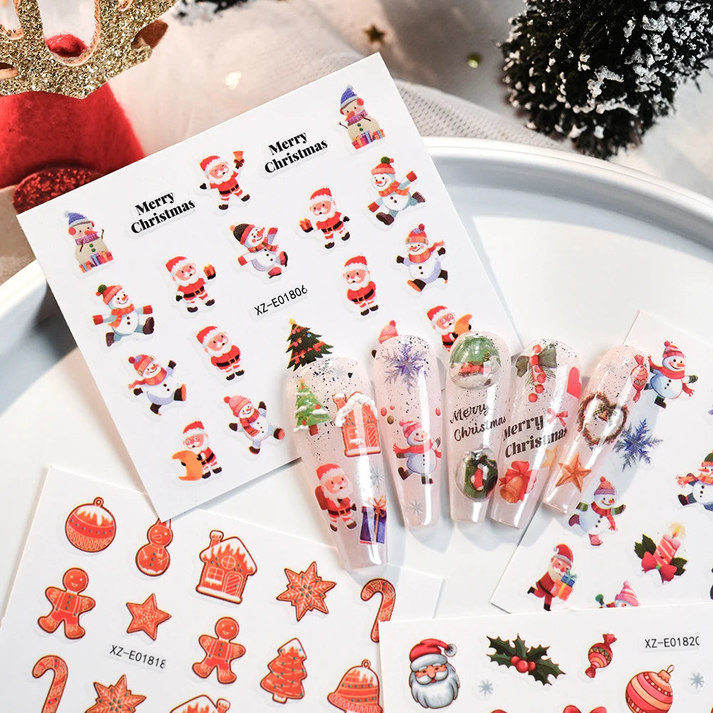 30pcs Cartoon Christmas Mini Nail Stickers Set Snowman, Snowflake, Penguin, Candy Adhesive Nail Decals Winter Manicure Sliders