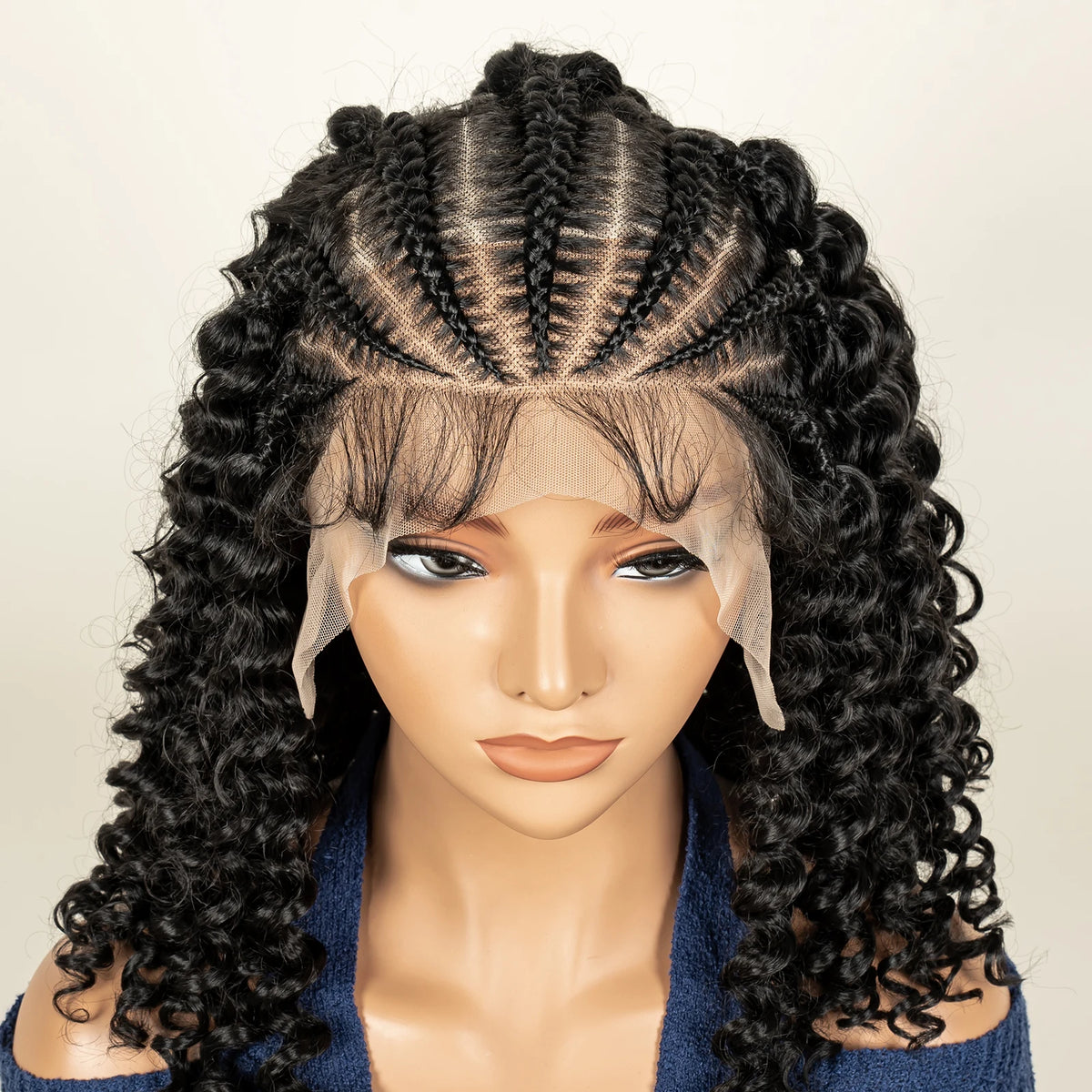 Cornrow Braided Curly Hair Wig Deep Wave Synthetic Hair Wigs with Baby Transparent 13x6 Lace Frontal 16in Hair Fits Black Women