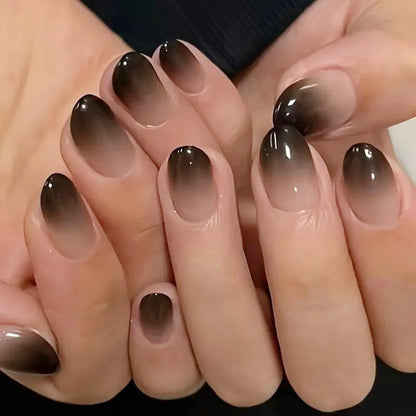 24pcs Pure Black Fake Nails Almond Fashion Charm Manicure Reusable False Nails For Spicy Girls Wearable Press On Nail Patch