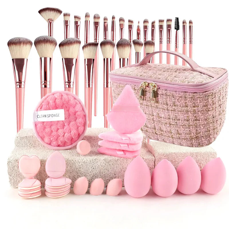 47Pcs Professional Makeup Brushes Set Beauty Tools Kit Portable Travel Cosmetic Bag Puff Toiletry Makeup Accessories Set