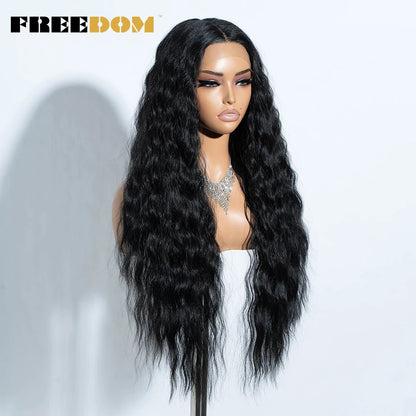 FREEDOM Synthetic Lace Front Wigs For Women Easy Wear Long Curly Wavy Ombre Blonde Ginger Lace Wigs Heat Resistant Cosplay Wigs