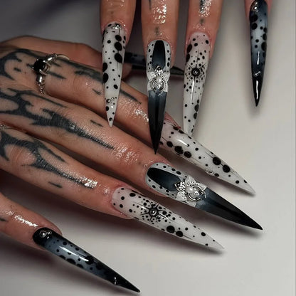 24pcs Blood Red Fake Nails Gradient Long Pointed False Nail Patch Full Cover Wearable Fake Nail Tips Halloween Manicure Sets