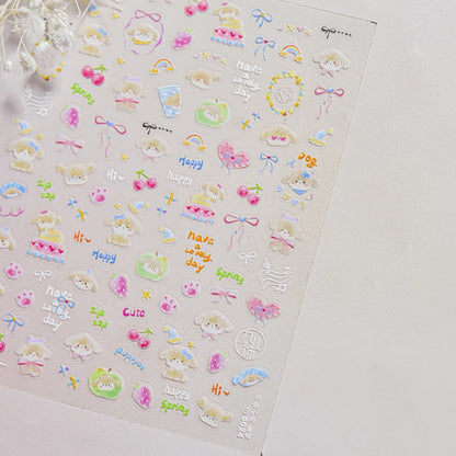 Cute Cartoon Christmas 5D Nail Stickers Red White Candy Cane Mint Cookie Gingerbread Man Snowflake Self Adhesive Nail Decals