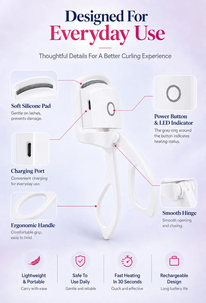 Electric Eyelash Curler Heated Eyelash Curler Rechargeable Eyelash Curler Dual Temperature Fast Heating Portable Makeup Tool