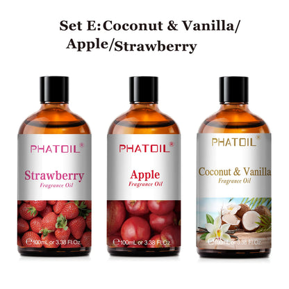 PHATOIL 2/3pcs 100ml Fruit Fragrance Oil For Aromatherapy Coconut & Vanilla Lime Mango Strawberry Cherry Aroma Essential Oils
