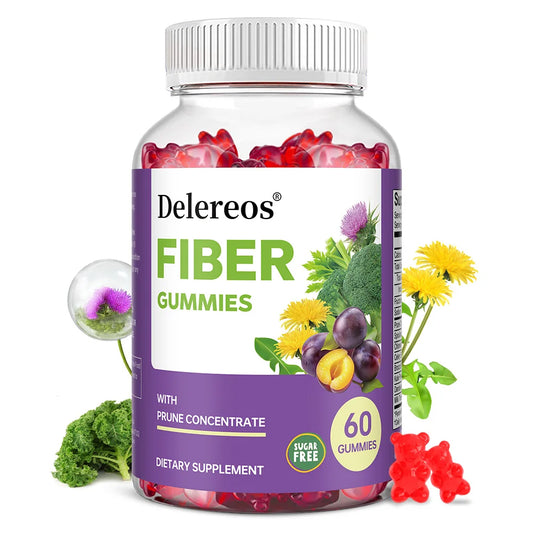 Sugar-Free Fiber Gummies - Spirulina, Milk Thistle, Digestive & Intestinal Health, Metabolism Boost, Natural Fruit Flavor