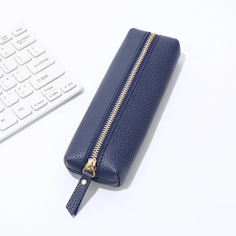 Travel Luxury PU Leather Engrave Name Cosmetic Bag Zipper Fashion Small Make Up Bag Business Pen Pouch Versatile Storage Bags