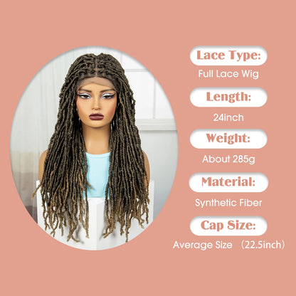 24Inch Full Lace Locs Braided Wigs with Baby Hair Lace Frontal Synthetic Braids Wigs for Black Women Natural HD Lace Braids Wigs