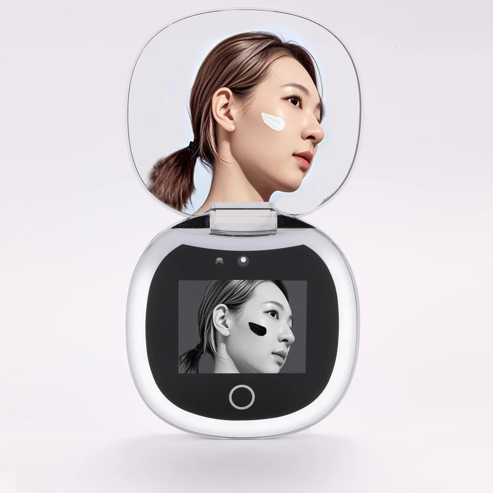 UV Mirror for Sunscreen Test Camera,Sun Protection Visualization Travel Makeup Mirror，with LED Light Compact Hand Mirror