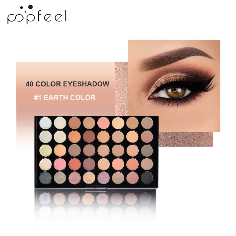 POPFEEL 40-Color Eyeshadow Palette with 8 Pink Eyeshadow Brushes – Matte & Shimmer Shades for Everyday Makeup, Long-lasting