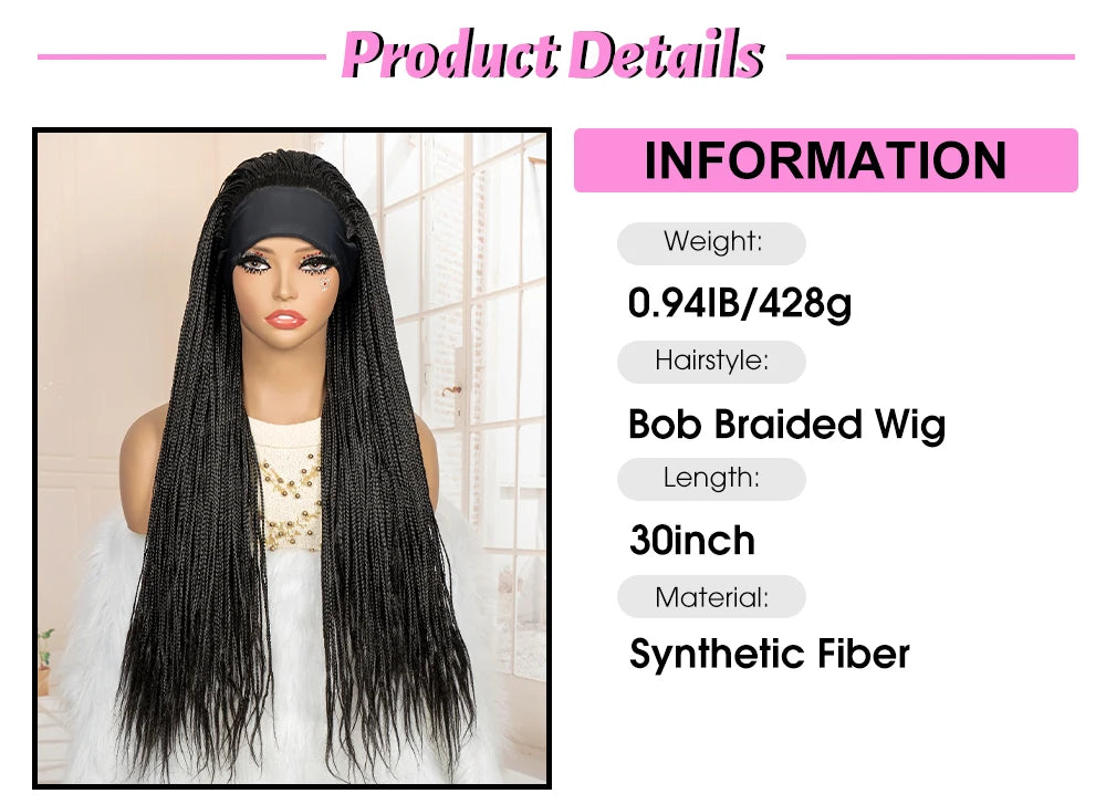 Full Machine Made Braided Wigs with Headband 30 Inches Colored Synthetic Braiding Wigs with Hair Band for Black Women