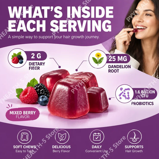 Biotin Hair Growth Soft Chews Supplement, Support Fuller Thicker Hair, Vitamin C & E for Healthy Hair Nourishment, 60 Gummy