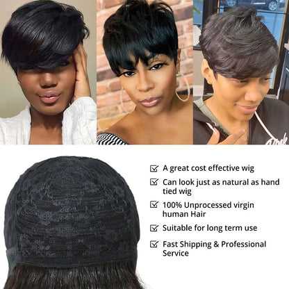 PIxie Cut Wigs for Black Women Human Hair Short Bob Wig Human Hair Wigs with Bangs Layered Style Bob Wigs for Women Machine