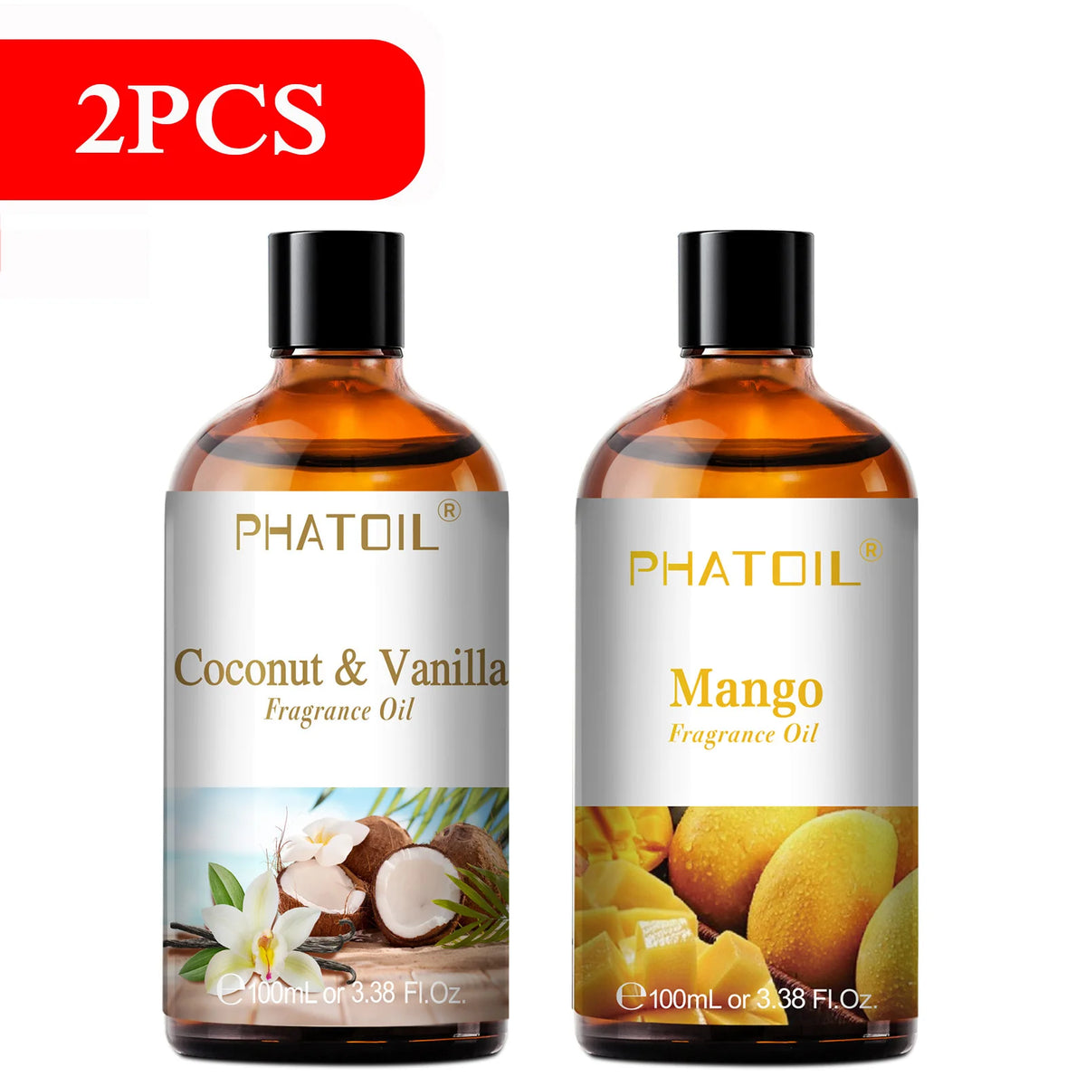 PHATOIL 2/3pcs 100ml Fruit Fragrance Oil For Aromatherapy Coconut & Vanilla Lime Mango Strawberry Cherry Aroma Essential Oils