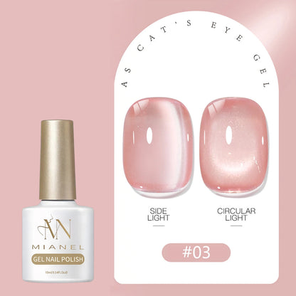 MIANEL 2026 Summer Trend Nude Pink Cat Eye Gel Nail Polish Soft Brightening Transparent Peach Pink with Glass Bead