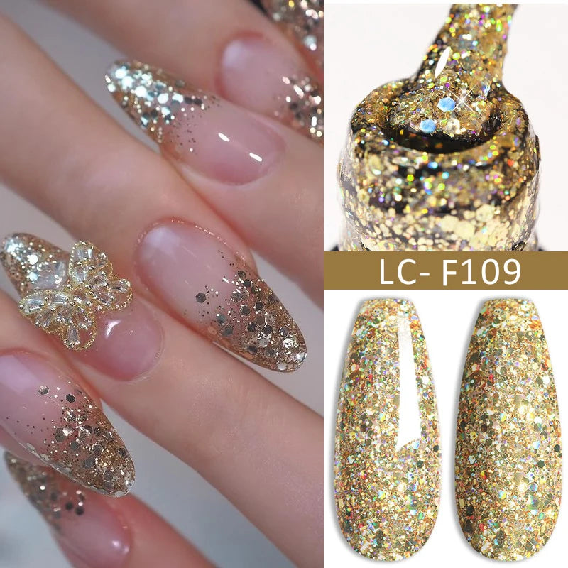 LILYCUTE 7ML Champagne Gold Reflective Glitter Gel Nail Polish Superflash Colorful Sparkling Effect For Manicure Nail Art UV Gel
