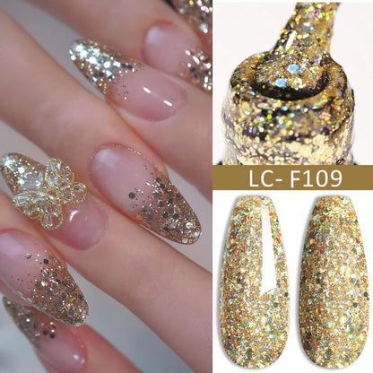 LILYCUTE 7ML Champagne Gold Reflective Glitter Gel Nail Polish Superflash Colorful Sparkling Effect For Manicure Nail Art UV Gel