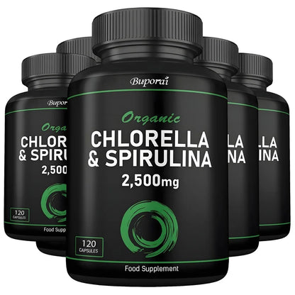Organic Chlorella & Spirulina 2500mg - Supports Immune Health, Boosts Cellular Energy, Slows Cell Aging, and Aids Detoxification