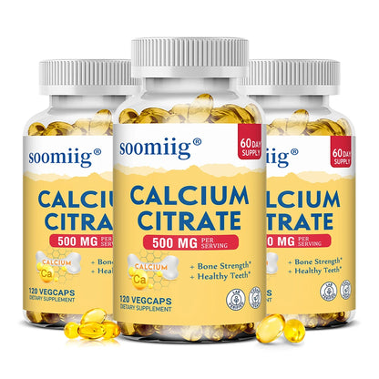 Calcium Citrate 500 Mg Per Serving Strengthens Bone, Teeth Health, Support Mobility & Flexibility, 120 Capsules, Non-GMO