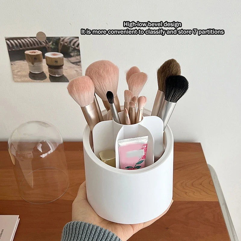 360° Rotating Makeup Brush Bucket With Dust-proof Cover Cosmetic Storage Box