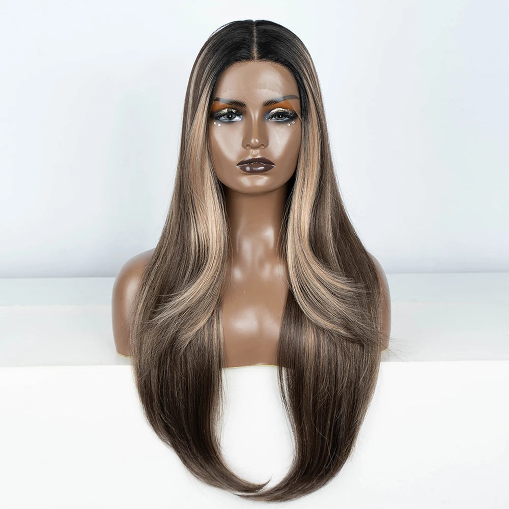 Synthetic Lace Front Wig Long straight Layered 28 Inch Lace Wig Heat Resistant Wigs For Women Lace Front Wig
