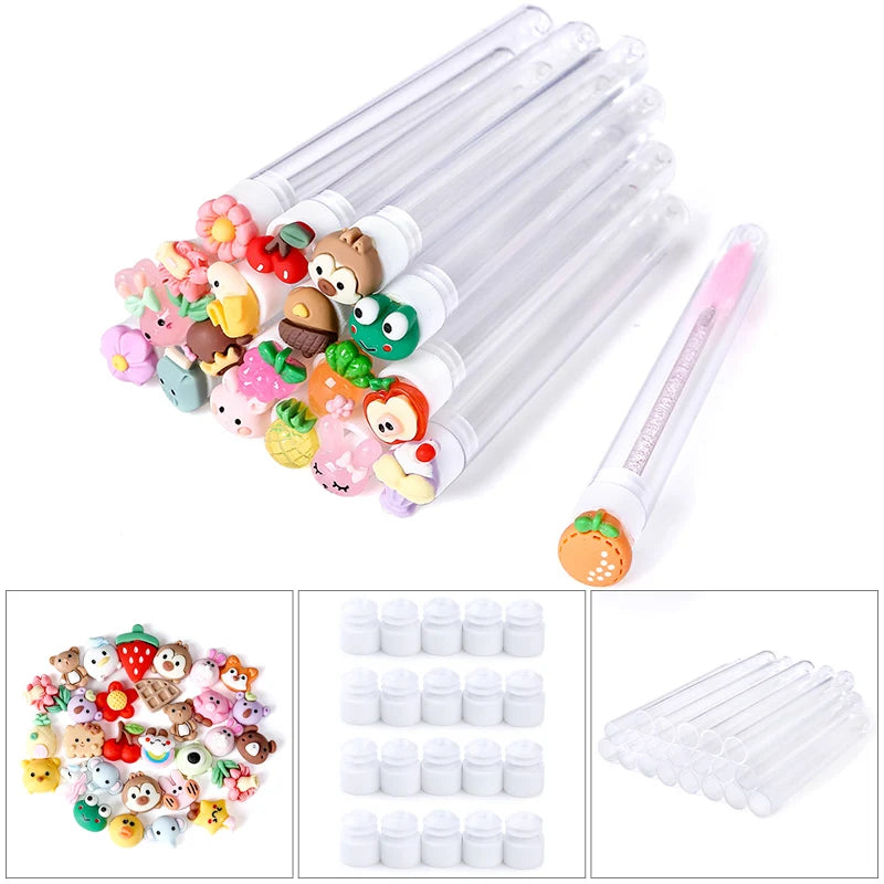 20Pcs Reusable Eyelash Brush Tube Christmas Style Disposable Mascara Wands Applicator with Tube Dust-proof Tubes Makeup Tools