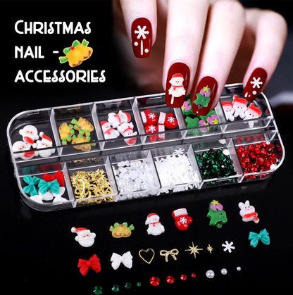 Christmas Theme Nail Art 3D Resin Decor Set, Santa Claus, Colorful Penguins, Snowman, Christmas Tree, Gloves, Bow, Star, 3D Nail