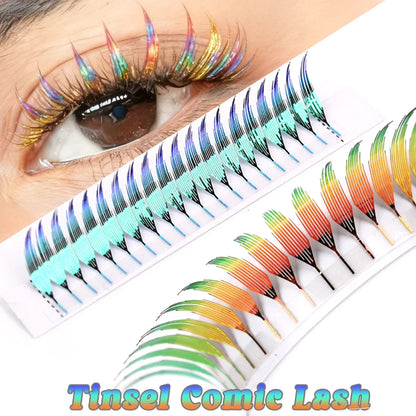 New Tinsel Anime Eyelash Extension Dual Sided Holographic Manga False Eyelash Feather Colored Christmas Party Comic Spire Lashes