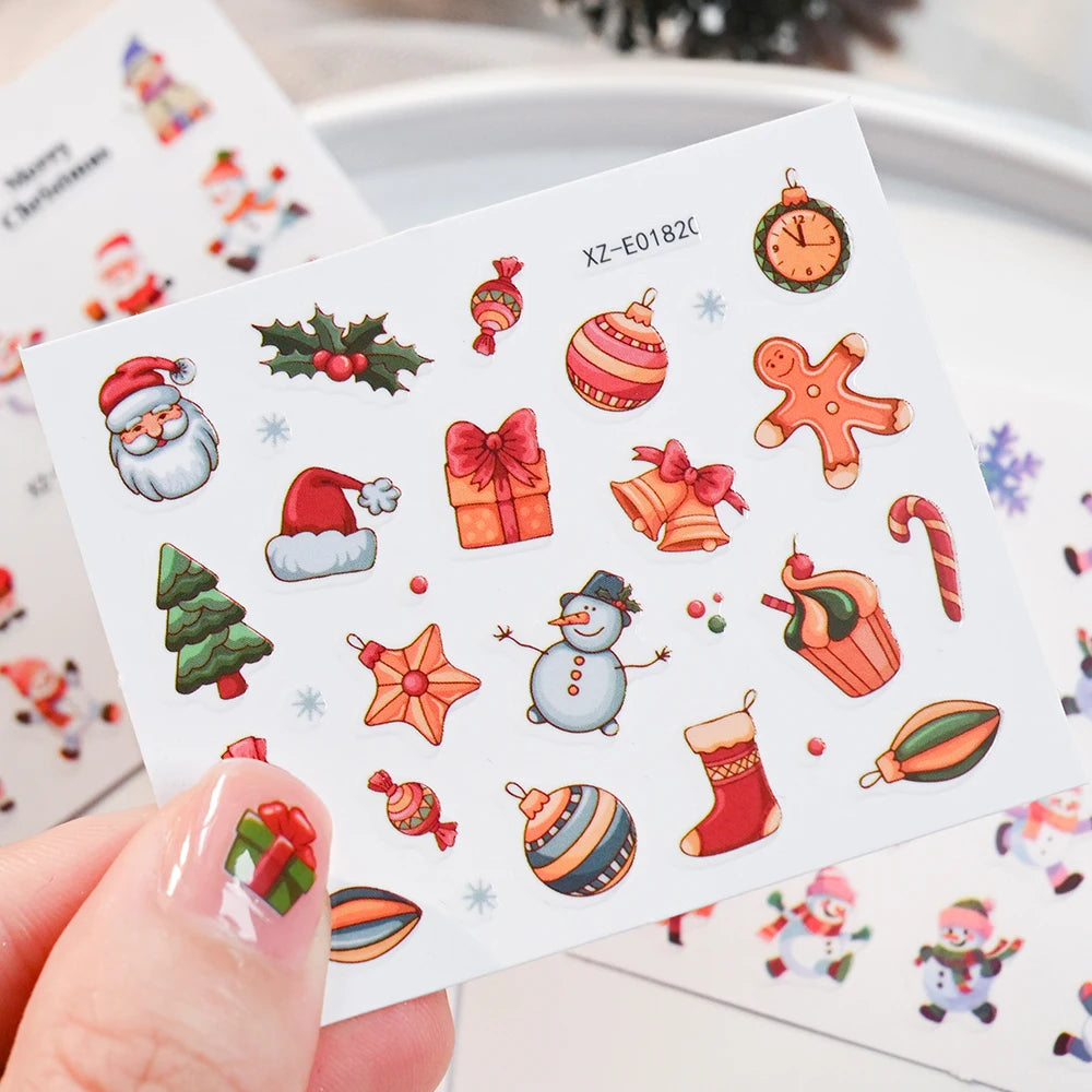 30pcs Cartoon Christmas Mini Nail Stickers Set Snowman, Snowflake, Penguin, Candy Adhesive Nail Decals Winter Manicure Sliders