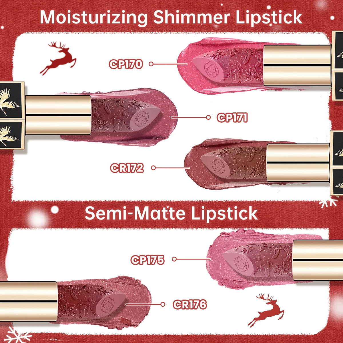 CATKIN Christmas Limited New Year's Lipstick for Lips CATKIN Moisturizing with Golden Glosses, Tone CP170 Crimson Pink, 3.6 G