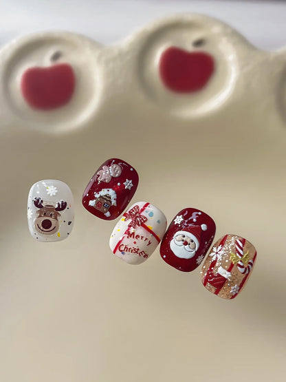2026 New 5D Embossed Garland/Christmas Tree Nail Stickers White Snowflakes Bow Star Nail Decals Self-Adhesive Xmas Nail Decor