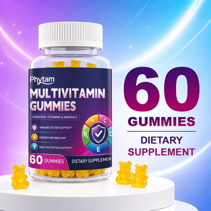 PHYTAM Adult Multivitamin Bear Gummies 14 in 1 Vitamins Minerals Complex Vitamin C Zinc B D Energy Metabolism Immune Daily Nutritional Support 60 Counts