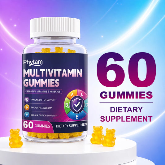 PHYTAM Adult Multivitamin Bear Gummies 14 in 1 Vitamins Minerals Complex Vitamin C Zinc B D Energy Metabolism Immune Daily Nutritional Support 60 Counts