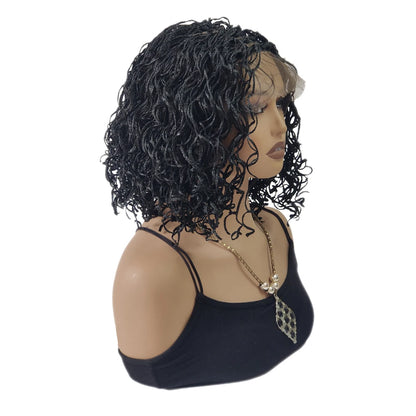12Inches Synthetic Lace Front Braided Wig Short Bob Braids Handmade Micro Cornrow Braid Knotless Box Braid Curly Wigs