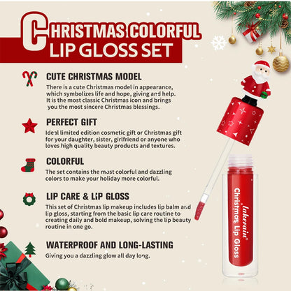 Christmas Lip Gloss Set Waterproof Long-Lasting Moisturizing Lip Skincare Lip Glaze Set Ideal Festive Holiday Christmas Gift