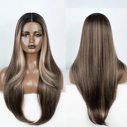 Synthetic Lace Front Wig Long straight Layered 28 Inch Lace Wig Heat Resistant Wigs For Women Lace Front Wig