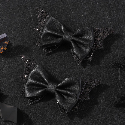 2pcs Halloween Barrettes Bat Wing Bow Hair Clips Girls Bangs Clips for Party Performance Headdress Barrettes Cosplay Headwear