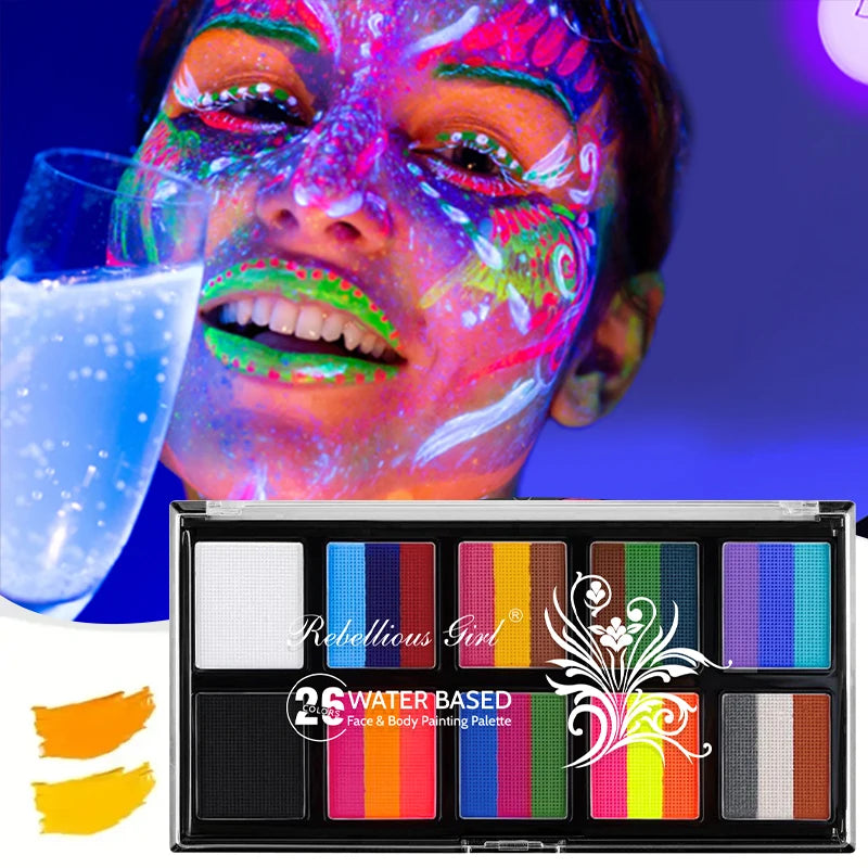10 grids, 26 colors Rainbow face Art Painting Kit with 10pcs brush water-soluble Makeup Tattoo paint palette halloween Christmas