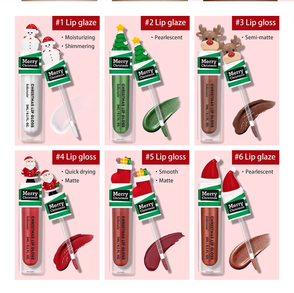 Christmas Lip Gloss Set Waterproof Long-Lasting Moisturizing Lip Skincare Lip Glaze Set Ideal Festive Holiday Christmas Gift